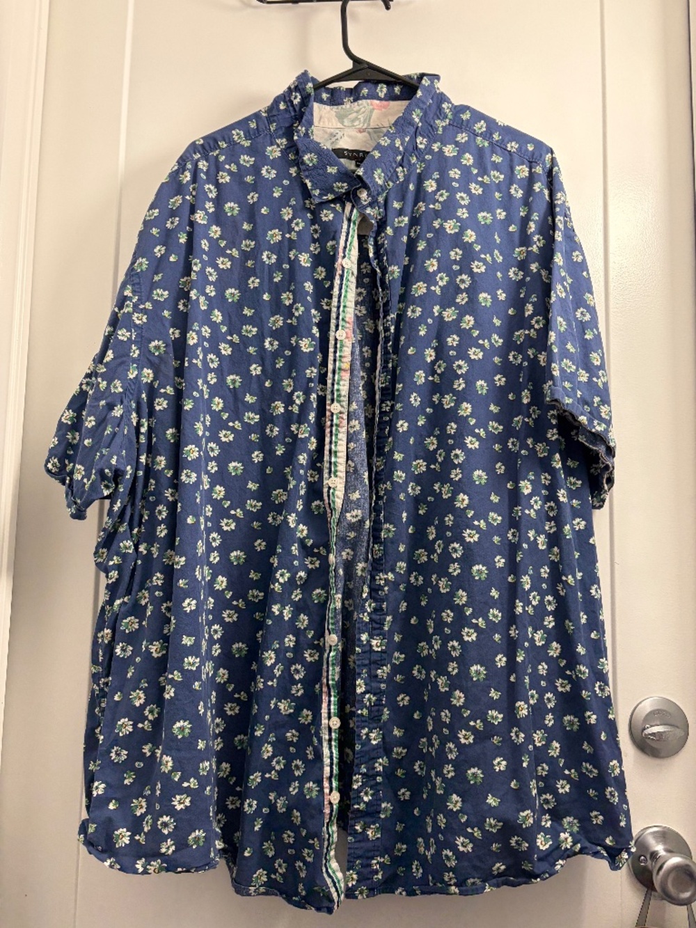 Synrgy Big & Tall 4XL Blue Daisy Floral Short Sleeve Button Down Shirt